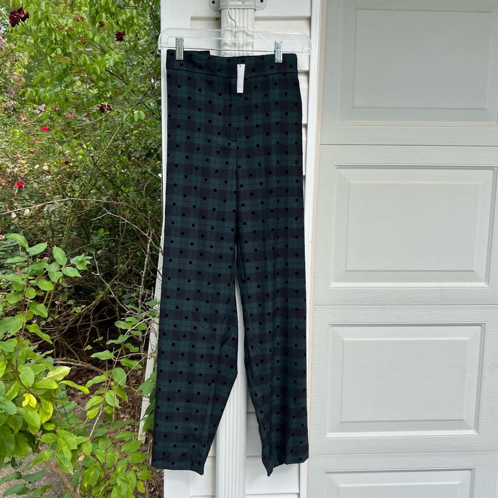 NWT Talbots Fun Blackwatch Plaid Black Polka Dot Wool Blend Ankle Pants - Picture 2 of 6